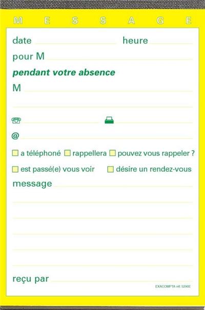 Carnet Exacompta Messages Téléphone 1 message/page 10x16cm 100 feuillets