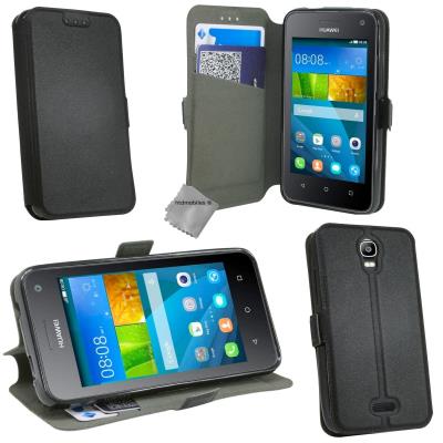 Housse etui coque pochette portefeuille pour Huawei Ascend Y3 - Y360 - NOIR / NOIR