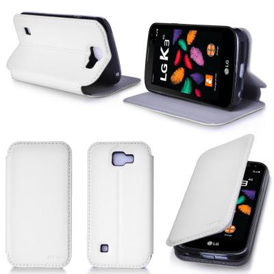 Etui luxe LG K3 4G blanc Ultra Slim Cuir Style avec stand - Housse coque de protection smartphone LG K3 blanche - accessoires pochette XEPTIO case
