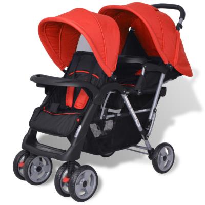 vidaXL Poussette à deux places Acier Rouge et noir