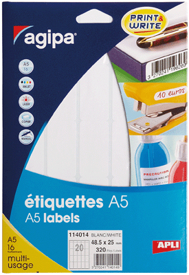 Agipa - Etiquette Adhesifs A5 25x48,5 - Etui 320