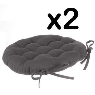 Lot de 2 galettes de chaise ronde en coton coloris gris foncé - Diamètre 40 cm -PEGANE-