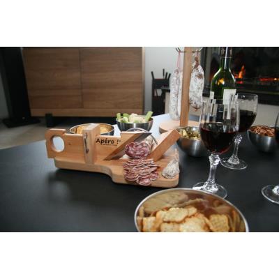 Guillotine à saucisson, hêtre lame inox crantee, gaucher marquage so apero!