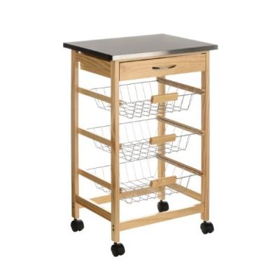 premier housewares meuble de cuisine à roulettes en pin avec plateau supérieur en inox