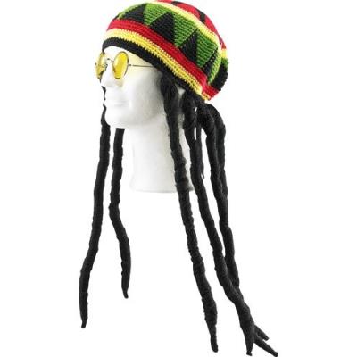 Bonnet jamaïcain avec dreadlocks & lunettes