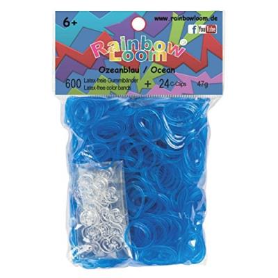 Rainbow Loom Latex-Freie Gummibänder Ozeanblau Jelly Inh. 600 Bänder 100 % Silikon + 24 C-Clips Loombands 22093