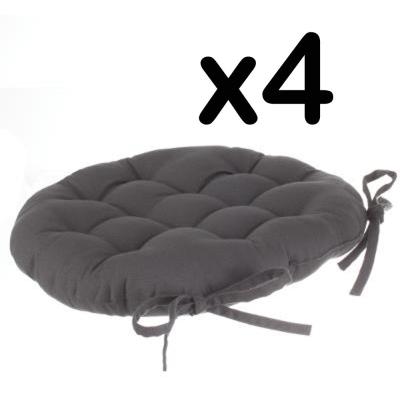 Lot de 4 galettes de chaise ronde en coton coloris gris foncé - Diamètre 40 cm -PEGANE-