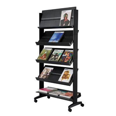 Présentoir mobille large 5 tablettes noir