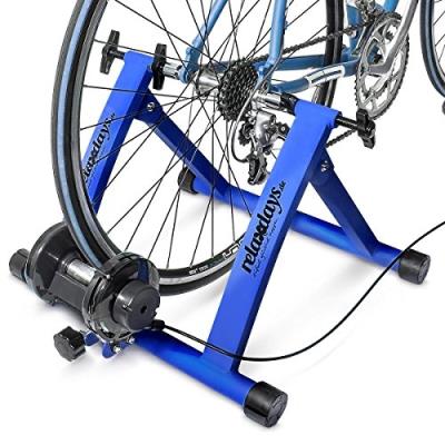 Relaxdays simulateur de vélo pliable avec 7 niveaux de résistance rouleau réglable bleu