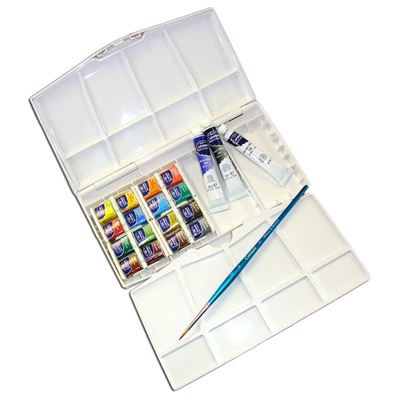 Winsor & Newton Cotman Painting Plus Boîte d'Aquarelle 16 demi-godets avec 3 tubes 8 ml