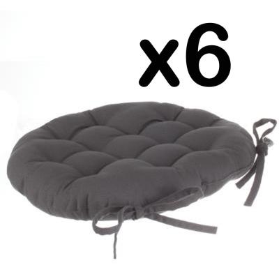 Lot de 6 galettes de chaise ronde en coton coloris gris foncé - Diamètre 40 cm -PEGANE-