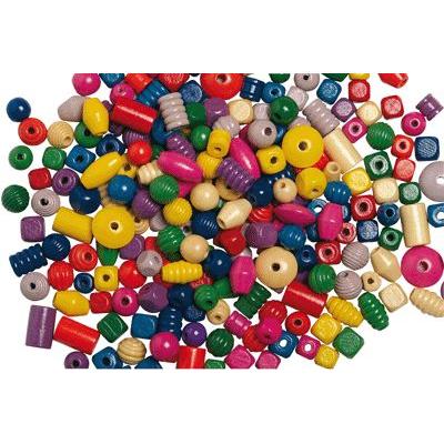 Perles en bois mixtes ( tailles et couleurs vives assorties) - Sachet de 500g