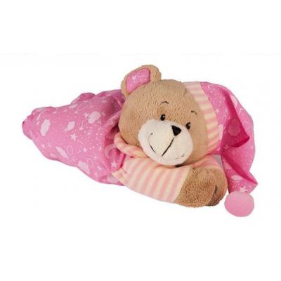 Peluche ourson doux avec boite à musique - Modèle rose - Avec système de fixation