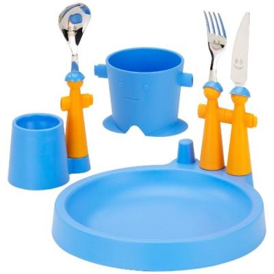 RIVADOSSI TREBIMBI PUPPETS CLUB SERVICE DE TABLE ENFANT GOBELET, ASSIETTE, COQUETIER, COUVERTS BLEU