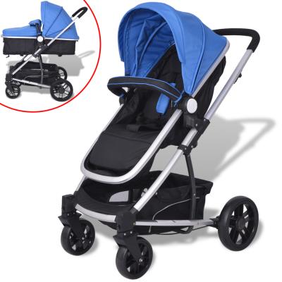 vidaXL Poussette/Landau Bébé 2-en-1 Aluminium Bleu et noir
