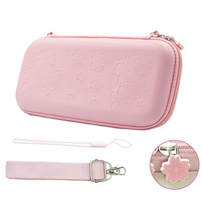 Animals Crossing Switch Sac de rangement portable Nintendo Boîte FONGWAN avec bandoulière + dragonne (Rose)