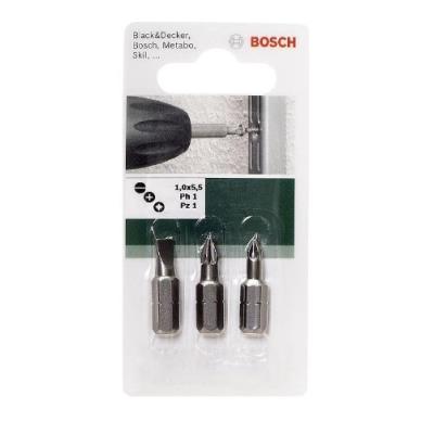 Bosch 2609255974 Set De 3 Embouts De Vissage Courts Qualité Standard Plat 5,5 + Ph1 + Pz1