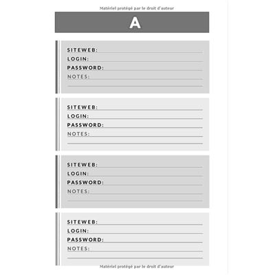 Carnet de mots de passe - répertoire alphabétique - Petit format