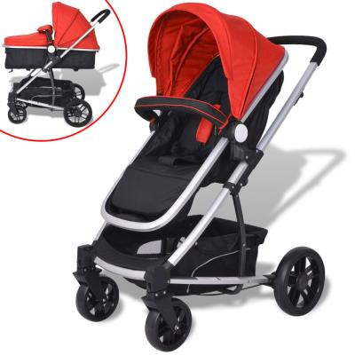 vidaXL Poussette/Landau Bébé 2-en-1 Aluminium Rouge et Noir