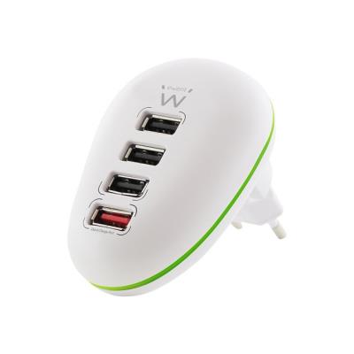 Ewent EW1217 - Netspanningsadapter - 12.5 Watt - 2.5 A - 4 uitgangsaansluitingen (USB)
