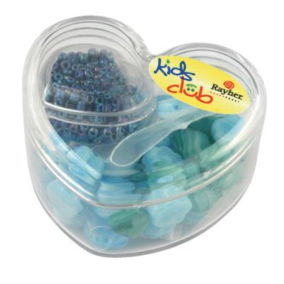 Perle verre - teintes turquoise - Boîte 36 pièc. + rocailles