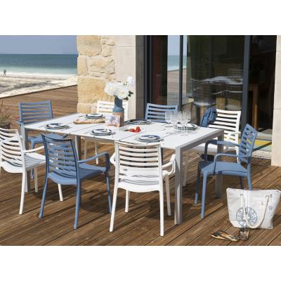 Salon de jardin ""Sunday"" - 1 table + 4 fauteuils blancs + 4 fauteuils bleus