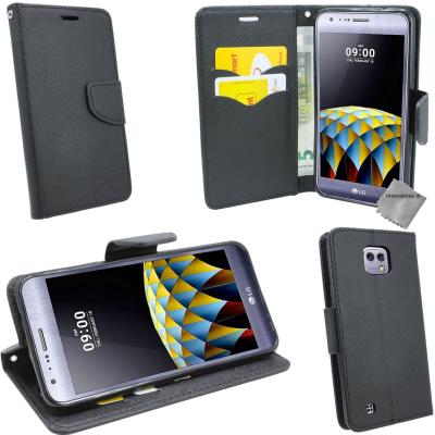Housse etui coque pochette portefeuille pour LG X Cam - NOIR / NOIR