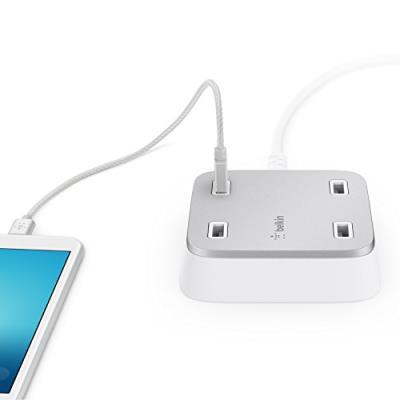 Belkin Family Rockstar - Netspanningsadapter - 5.4 A - 4 uitgangsaansluitingen (4 x USB) - wit