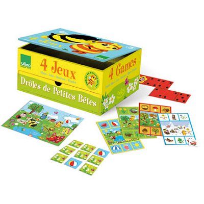 Vilac - Coffret 4 jeux - Drôles de petites bêtes : Mémo, loto, dominos, puzzles