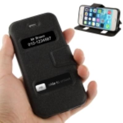 Iphone 5 5S Coque Housse en Cuir PU S-View Noir Texture Peau