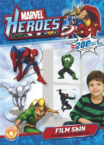 5 feuilles de papier autocollant transparent Marvel au format A4 avec les 200 supers héros inclus