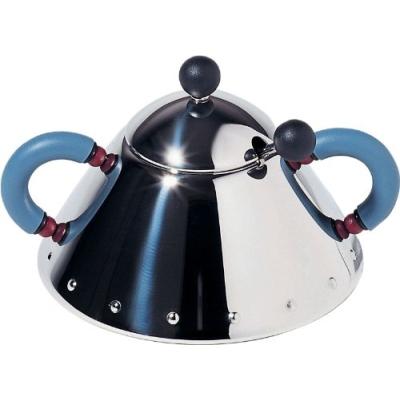 ALESSI 9097 SUCRIER AVEC PETITE CUILLER EN ACIER INOXYDABLE 18/10 BRILLANT POIGNÉES EN PA BLEU CLAIR