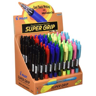 Présentoir avec stylos à bille Super Grip 60St - Bleu, Rouge, Vert, Noir de Pilot Pen