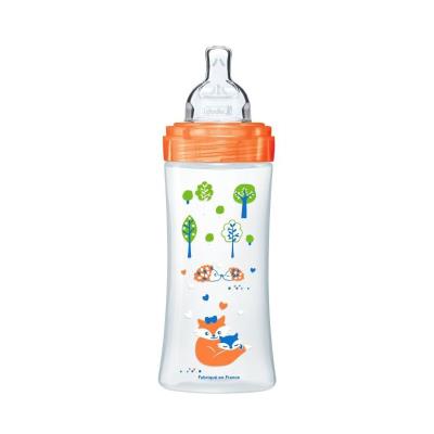 Dodie biberon sensation+ 330ml orange foret +6 mois tétine plate débit 3