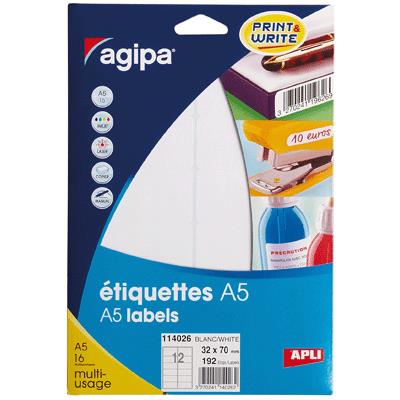 Agipa - Etiquette Adhesifs A5 32x70 - Etui 192