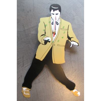 pendule elvis presley jambe mobile costume doré pantalon noir horloge rock roll
