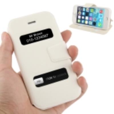 Iphone 5 5S Coque Housse en Cuir PU S-View Blanc Texture Peau