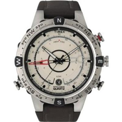 Timex Reloj Hombre Caja De Acero Pulsera Piel Sintetica De Color Marrón Resistente Al Agua 10 Atm T2n721