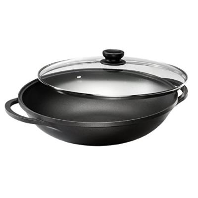 Karcher Tête Mai-Lu Wok Diamètre 36 Cm, Il-Revêtement Anti-Adhésif En Fonte Daluminium avec Couvercle En Verre et Accessoires-Noir