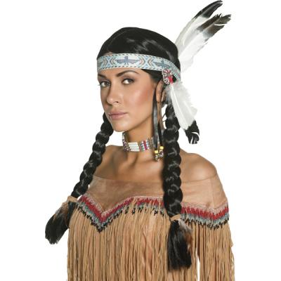 Perruque Indienne Mixte avec bandeau et plumes