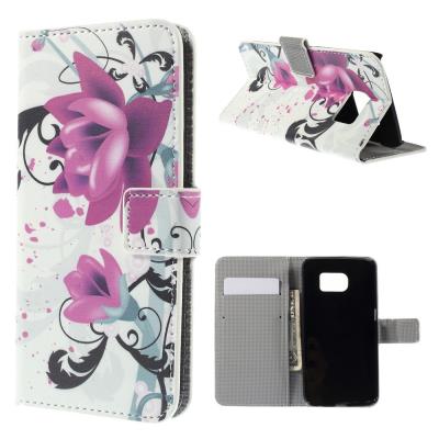 Etui en PU Folio avec porte carte pour Samsung Galaxy S6 edge G925 - Pourpre Fleurs