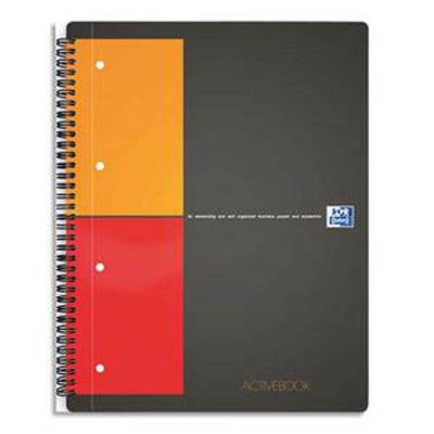 Lot de 5 Cahiers ACTIVEBOOK spirales, 160 pages perforées 80g, Quadrillé 5x5, Format 21 x 31,8 cm, Couverture polypro gris