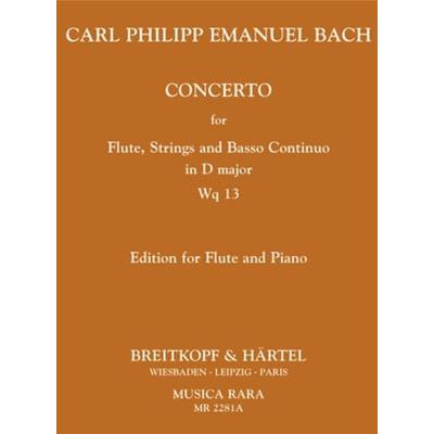 Partitions classique MUSICA RARA BACH C.P.E. - FLOTENKONZERT D-DUR WQ 13 - FLUTE, PIANO Flûte traversière