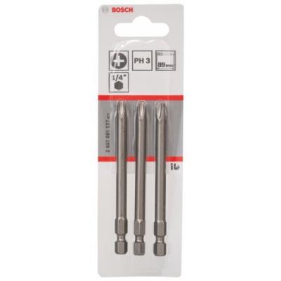 Bosch 2607001537 Embout De Vissage Qualité Extra-Dure Ph 3, 89 Mm Entraînement Iso 1173 E6.3, Queue Six-Pans Mâle 1/4, 3 Pièces