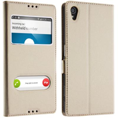 Housse Sony Xperia Z5 Etui Double Fenêtre Coque Silicone Gel - doree
