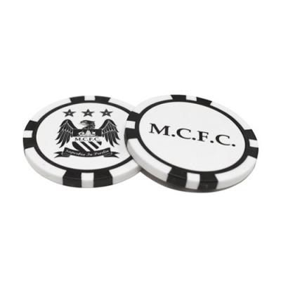 Manchester city f.c. lot de 2 marqueurs de balle de golf jeton de poker blanc noir