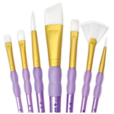 ROYAL & LANGNICKEL CRAFTER'S CHOICE SET DE PINCEAUX VARIÉTÉ BISEAUTÉS TAKLON BLANC 7 PIÈCES