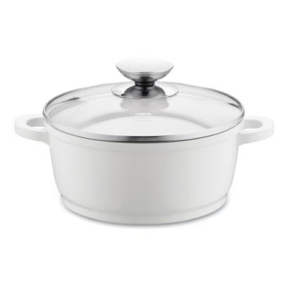 BERNDES 032143 VARIO CLICK INDUCTION WHITE MARMITE EN FONTE D'ALUMINIUM REVÊTEMENT CÉRAMIQUE COUVERCLE EN VERRE 20 CM, 2,3 L