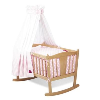 Pinolino - Parure de berceau bébé - 4 pièces - Rose à ronds blancs