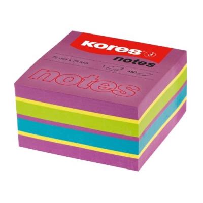Kores cubo-notes repositionnables - 75 x 75 mm - 450 feuilles, violet jaune vert bleu n48464